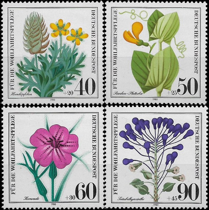 Briefmarken BRD (Bund) 1980, Mi.Nr. 1059-1062, Wohlfahrt: Gefährdete Ackerwildkräuter. Postfrisch