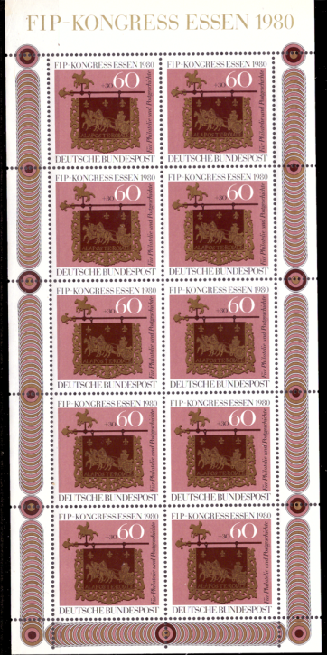 Briefmarken BRD (Bund) 1980, Mi.Nr. 1065 Kleinbogen, Kongress Philatelistenverband. Postfrisch