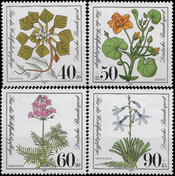 Briefmarken BRD (Bund) 1981, Mi.Nr. 1108-1111, Wohlfahrt: Gefährdete Moor-, Sumpfwiesen- und Wasserpflanzen. Postfrisch