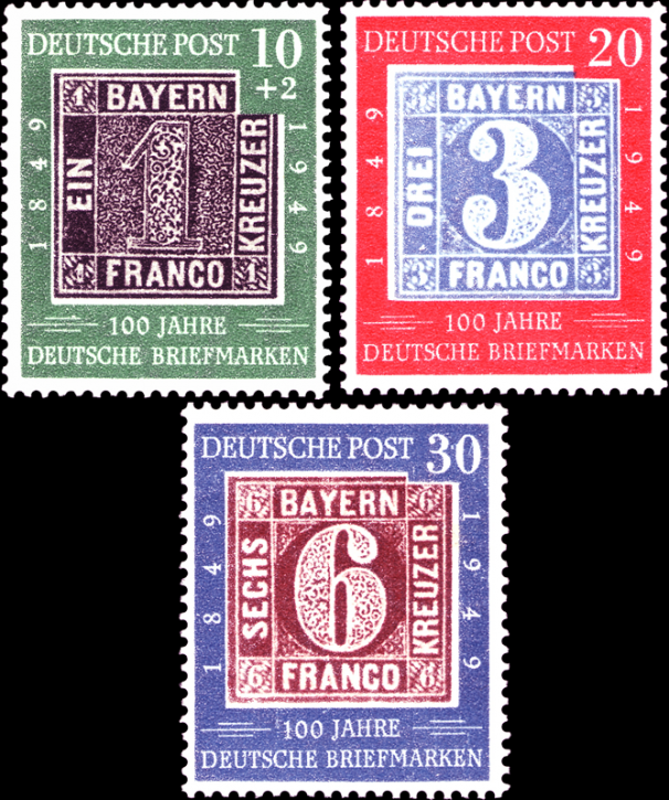 Briefmarken BRD (Bund) 1949, Mi.Nr. 113-115, 100 Jahre deutsche Briefmarken. Postfrisch