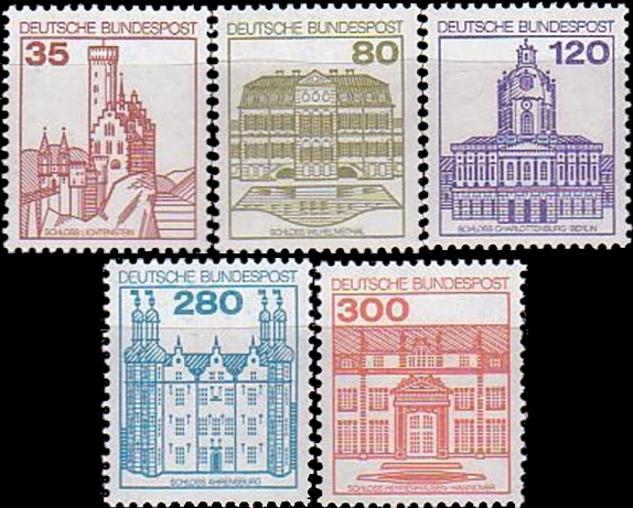 Briefmarken BRD (Bund) 1982, Mi.Nr. 1139-1143, Freimarken: Burgen und Schlösser (V). Postfrisch