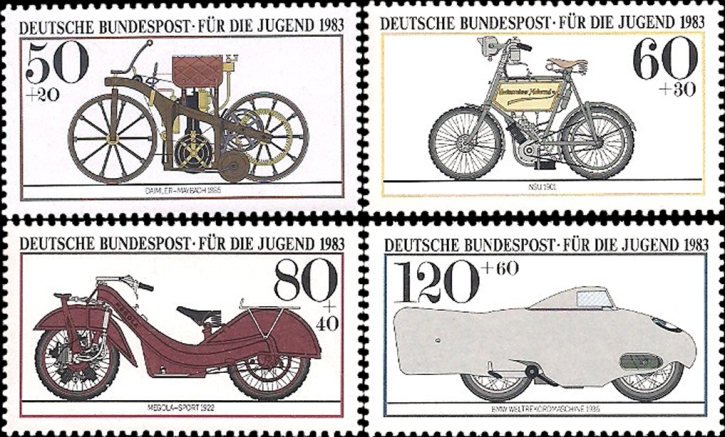 Briefmarken BRD (Bund) 1983, Mi.Nr. 1168-1171, Jugend: Historische Motorräder. Postfrisch