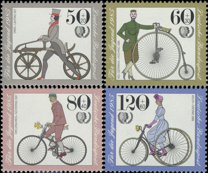 Briefmarken BRD (Bund) 1985, Mi.Nr. 1242-1245, Jugend: Historische Fahrräder. Postfrisch
