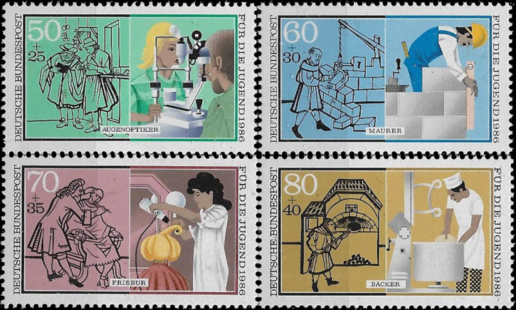 Briefmarken BRD (Bund) 1986, Mi.Nr. 1274-1277, Jugend: Handwerksberufe. Postfrisch