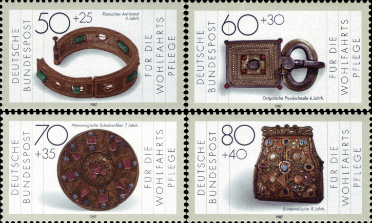Briefmarken BRD (Bund) 1987, Mi.Nr. 1333-1336, Wohlfahrt: Gold- und Silberschmiedekunst. Postfrisch