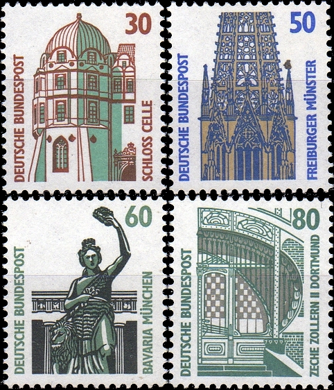 Briefmarken BRD (Bund) 1987, Mi.Nr. 1339-1342, Freimarken: Sehenswürdigkeiten (I). Postfrisch