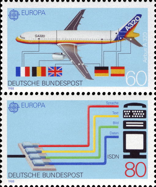 Briefmarken BRD (Bund) 1988, Mi.Nr. 1367-1368, Europa: Transport- und Kommunikationsmittel. Postfrisch