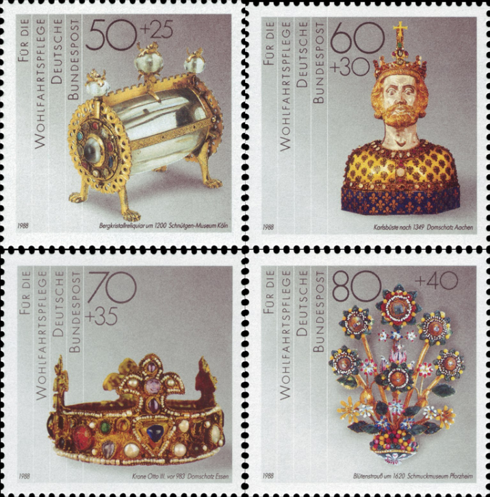 Briefmarken BRD (Bund) 1988, Mi.Nr. 1383-1386, Wohlfahrt: Gold- und Silberschmiedekunst. Postfrisch