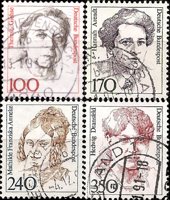 Briefmarken BRD (Bund) 1988, Mi.Nr. 1390-1393, Freimarken: Frauen der deutschen Geschichte (VI). Gestempelt