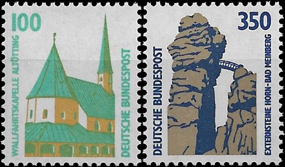 Briefmarken BRD (Bund) 1989, Mi.Nr. 1406-1407, Freimarken: Sehenswürdigkeiten (VI). Postfrisch