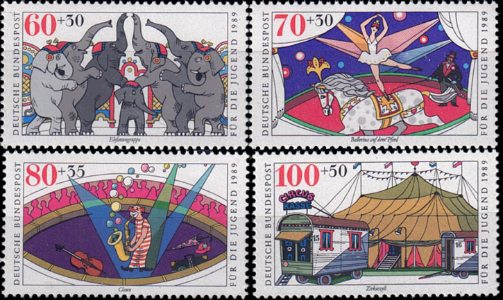Briefmarken BRD (Bund) 1989, Mi.Nr. 1411-1414, Jugend: Zirkus. Postfrisch