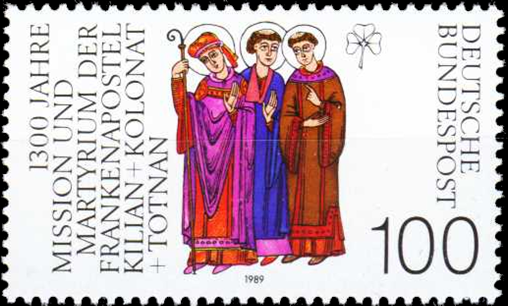 Briefmarken BRD (Bund) 1989, Mi.Nr. 1424, Frankenapostel Kilian, Kolonat und Totnan. Postfrisch