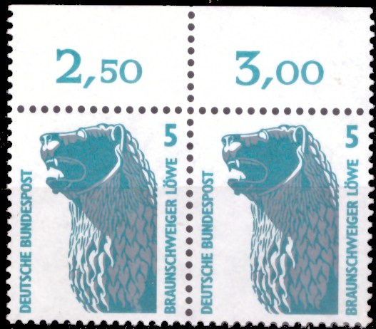 Briefmarken BRD (Bund) 1990, Mi.Nr. 1448, waagerechtes Paar Oberrand, Freimarke: Sehenswürdigkeiten (VII). Postfrisch