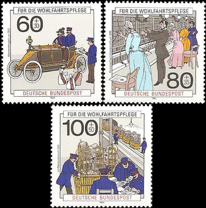 Briefmarken BRD (Bund) 1990, Mi.Nr. 1474-1476, Wohlfahrt: Post und Telefon. Postfrisch