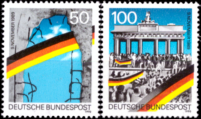 Briefmarken BRD (Bund) 1990, Mi.Nr. 1481 I - 1482 I, Öffnung der innerdeutschen Grenzen. Postfrisch