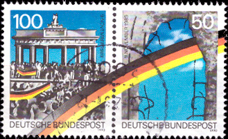 Briefmarken BRD (Bund) 1990, Mi.Nr. 1481 II - 1482 II waagerechtes Paar (Blockmarken), Öffnung der innerdeutschen Grenzen. Gestempelt