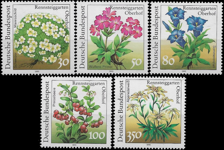 Briefmarken BRD (Bund) 1991, Mi.Nr. 1505-1509, Pflanzen aus dem Rennsteiggarten, Oberhof. Postfrisch