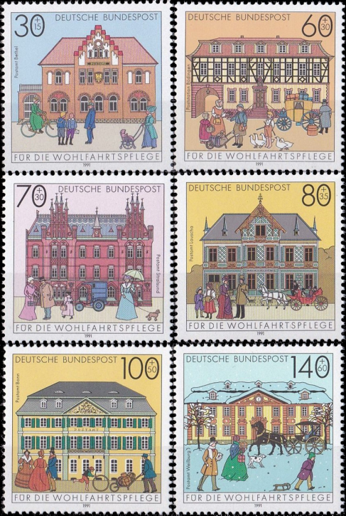 Briefmarken BRD (Bund) 1991, Mi.Nr. 1563-1568, Historische Posthäuser. Postfrisch