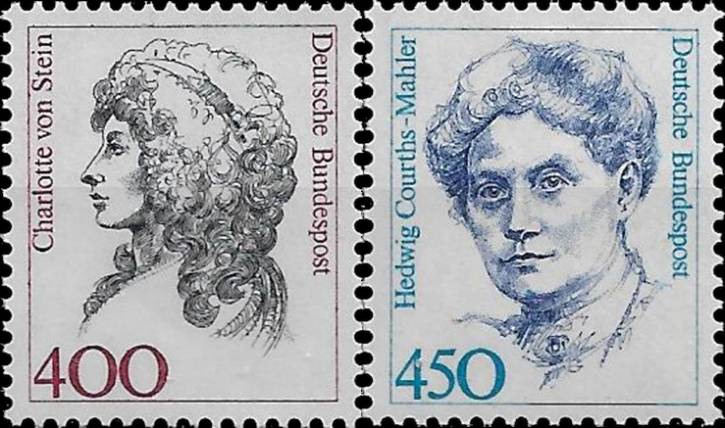 Briefmarken BRD (Bund) 1992, Mi.Nr. 1582, 1614, Freimarken: Frauen der deutschen Geschichte (XIII) und (XIV). Postfrisch