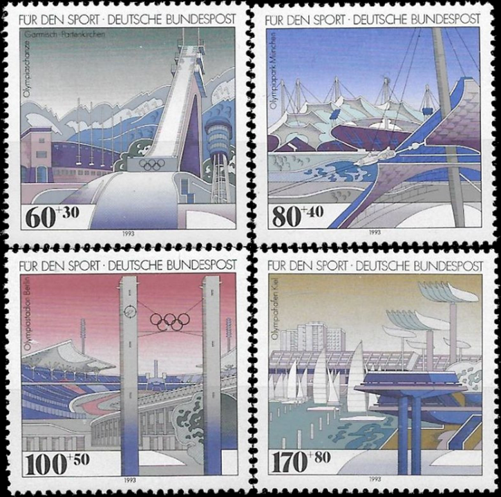 Briefmarken BRD (Bund) 1993, Mi.Nr. 1650-1653,  Sporthilfe: Olympische Sportstätten. Postfrisch