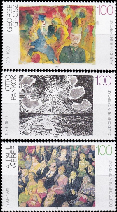 Briefmarken BRD (Bund) 1993, Mi.Nr. 1656-1658,  Deutsche Malerei des 20. Jahrhunderts (II). Postfrisch