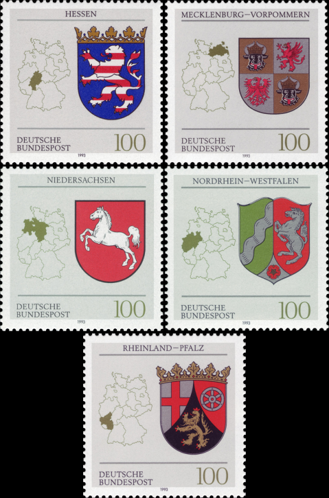 Briefmarken BRD (Bund) 1993, Mi.Nr. 1660-1664,  Wappen der Länder der BRD (II). Postfrisch
