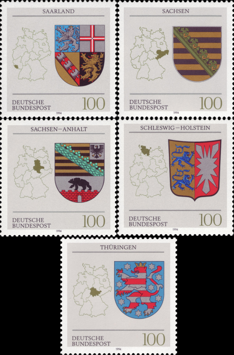 Briefmarken BRD (Bund) 1994, Mi.Nr. 1712-1716, Wappen der Länder der BRD (III). Postfrisch
