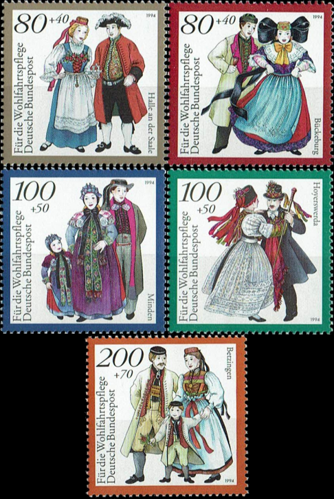 Briefmarken BRD (Bund) 1994, Mi.Nr. 1757-1761, Wohlfahrt: Deutsche Trachten (II). Postfrisch