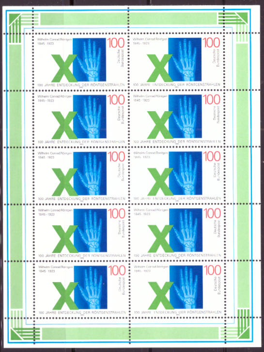 Briefmarken BRD (Bund) 1995, Mi.Nr. 1784 Kleinbogen, Wilhelm Conrad Röntgen. Postfrisch