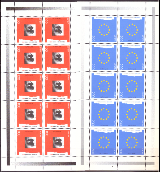 Briefmarken BRD (Bund) 1995, Mi.Nr. 1790-1791 Kleinbogen, Europa: Frieden und Freiheit. Postfrisch