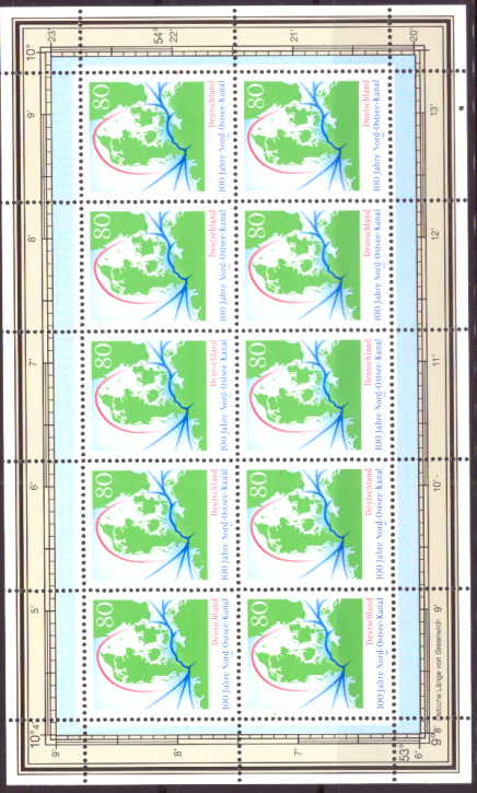 Briefmarken BRD (Bund) 1995, Mi.Nr. 1802 Kleinbogen, Nord-Ostsee-Kanal. Postfrisch