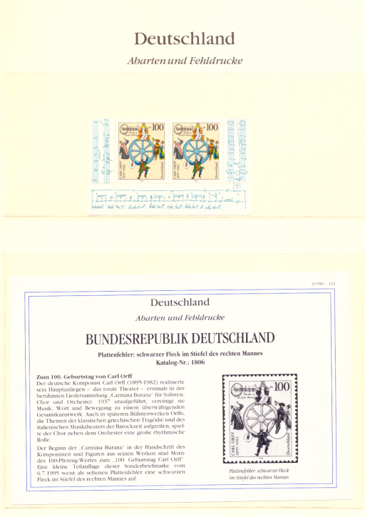 Briefmarken BRD 1995 Mi.Nr. 1806, Plattenfehler: schwarzer Fleck im Stiefel des rechten Mannes, Postfrisch