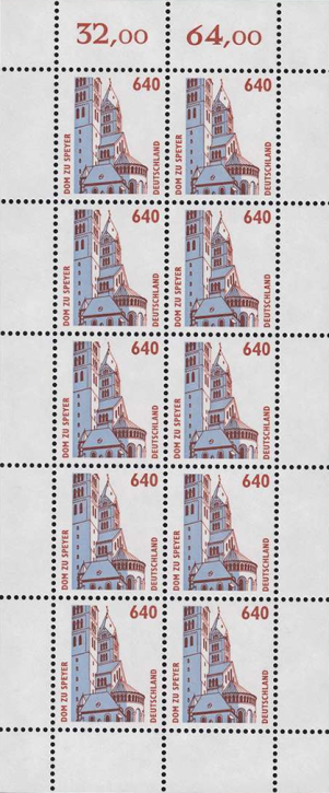 Briefmarken BRD (Bund) 1995, Mi.Nr. 1811 Kleinbogen, Freimarke: Sehenswürdigkeiten (XVIII). Postfrisch