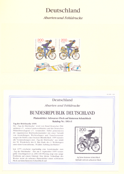Briefmarken BRD 1995 Mi.Nr. 1814 I, Plattenfehler: schwarzer Fleck auf hinterem Schutzblech, Postfrisch