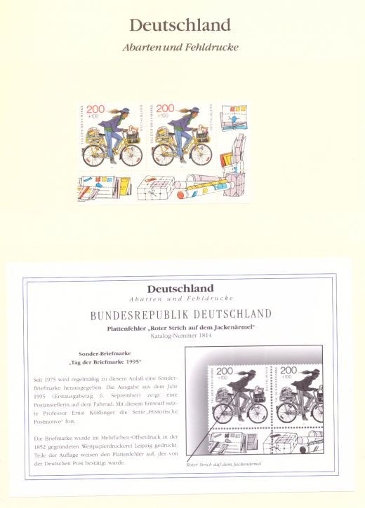Briefmarken BRD 1995 Mi.Nr. 1814 II, Plattenfehler: roter Strich auf Jackenärmel, Postfrisch