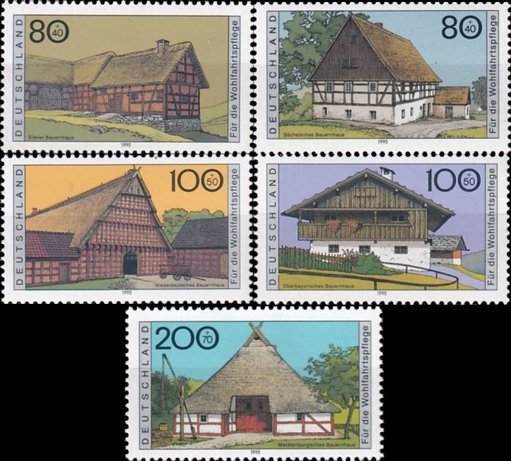 Briefmarken BRD (Bund) 1995, Mi.Nr. 1819-1823, Wohlfahrt: Bauernhäuser in Deutschland (I). Postfrisch
