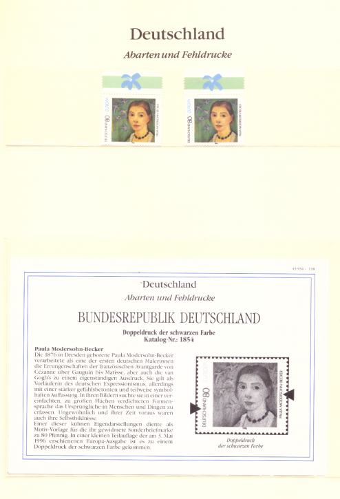 Briefmarken BRD 1996 Mi.Nr. 1854, Doppeldruck der schwarzen Farbe, Postfrisch