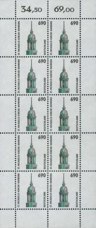 Briefmarken BRD (Bund) 1996, Mi.Nr. 1860 Kleinbogen, Freimarke: Sehenswürdigkeiten (XIX). Postfrisch