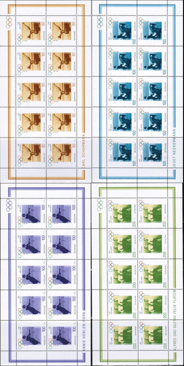 Briefmarken BRD (Bund) 1996, Mi.Nr. 1861-1864 Kleinbogensatz, Sporthilfe: 100 Jahre Olympische Spiele. Postfrisch