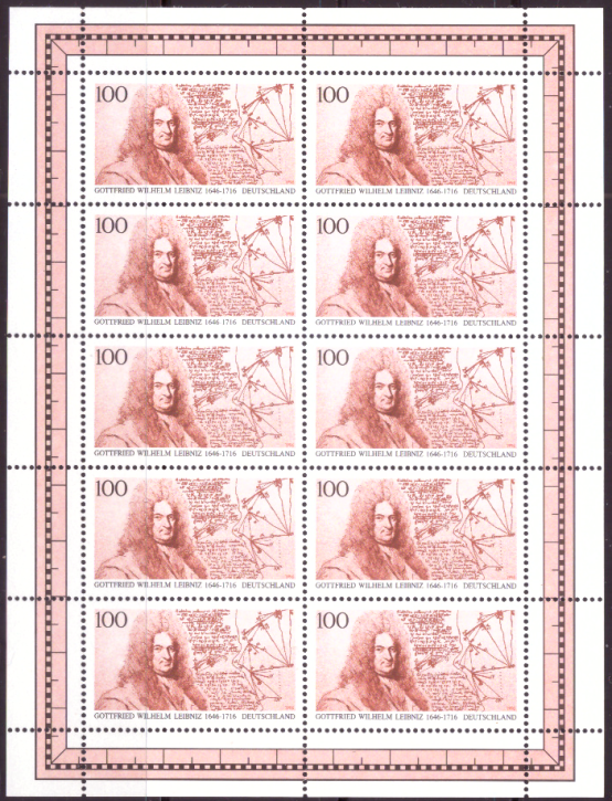 Briefmarken BRD (Bund) 1996, Mi.Nr. 1865 Kleinbogen, Gottfried Wilhelm Leibniz. Postfrisch
