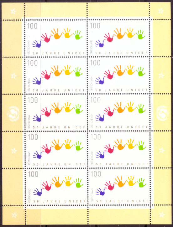 Briefmarken BRD (Bund) 1996, Mi.Nr. 1869 Kleinbogen, Kinderhilfswerk (UNICEF). Postfrisch