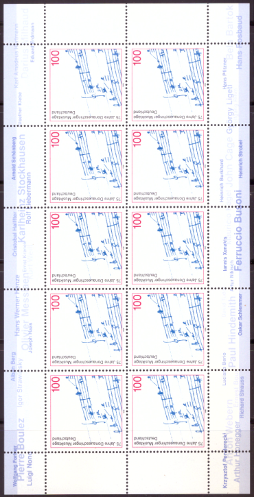 Briefmarken BRD (Bund) 1996, Mi.Nr. 1890 Kleinbogen, Donaueschinger Musiktage. Postfrisch
