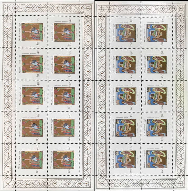 Briefmarken BRD (Bund) 1996, Mi.Nr. 1891-1892 Kleinbogensatz, Weihnachten, Postfrisch