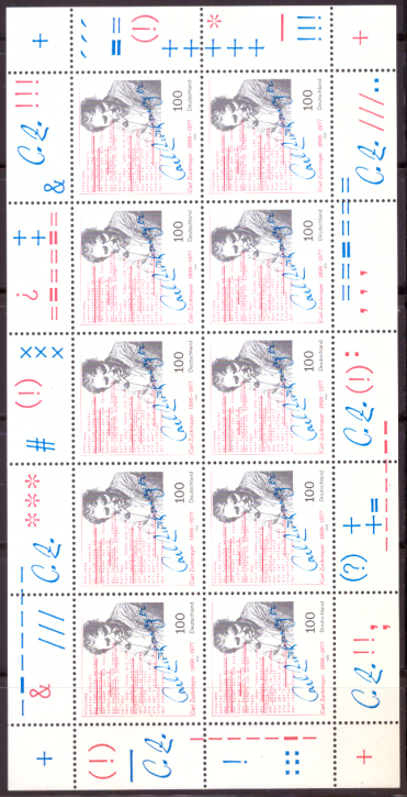 Briefmarken BRD (Bund) 1996, Mi.Nr. 1893 Kleinbogen, Carl Zuckmayer. Postfrisch