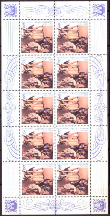 Briefmarken BRD (Bund) 1997, Mi.Nr. 1895 Kleinbogen, Franz Schubert. Postfrisch