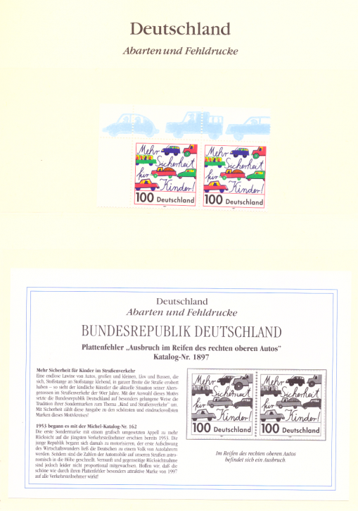 Briefmarken BRD 1997 Mi.Nr. 1897, Ausbruch im Reifen des rechten oberen Autos, Postfrisch