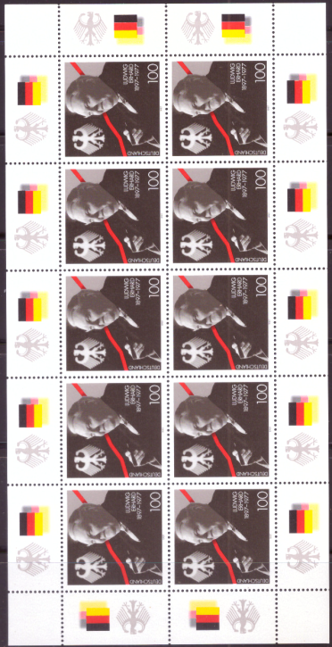 Briefmarken BRD (Bund) 1997, Mi.Nr. 1904 Kleinbogen, Ludwig Erhard. Postfrisch