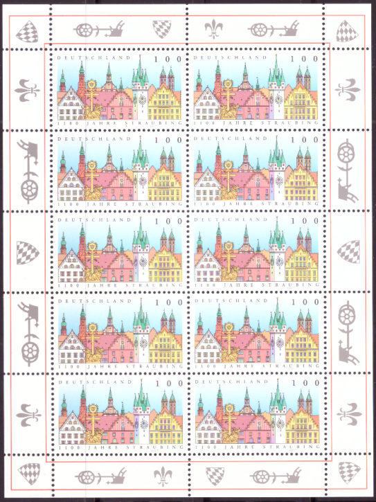 Briefmarken BRD (Bund) 1997, Mi.Nr. 1910 Kleinbogen, Straubing. Postfrisch