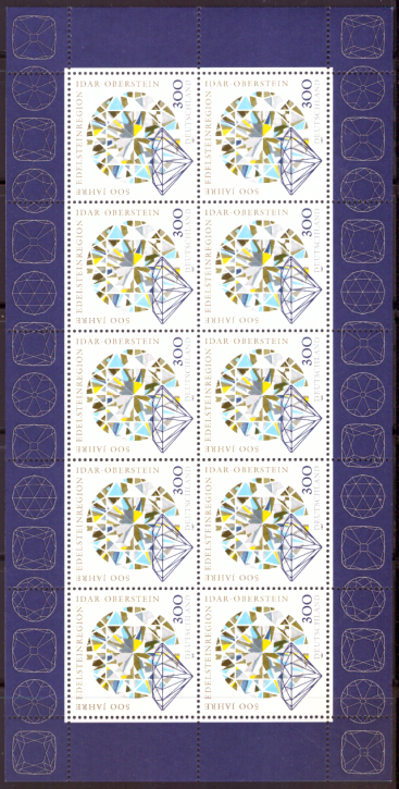 Briefmarken BRD (Bund) 1997, Mi.Nr. 1911 Kleinbogen, Edelsteinregion Idar-Oberstein. Postfrisch