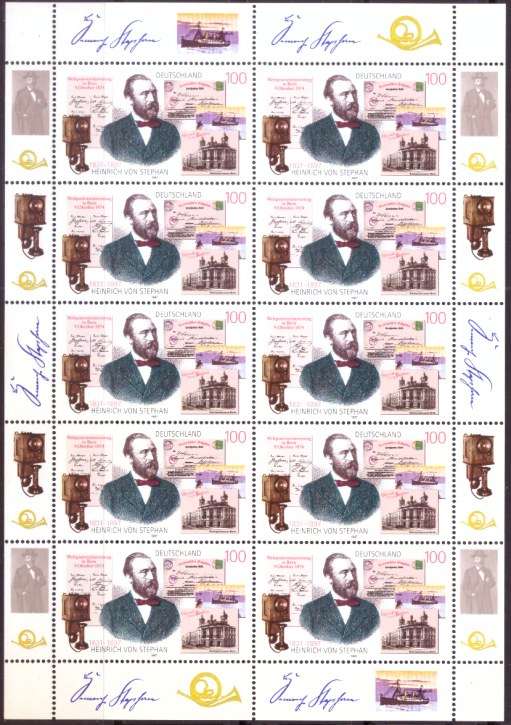 Briefmarken BRD (Bund) 1997, Mi.Nr. 1912 Kleinbogen, Heinrich von Stephan. Postfrisch
